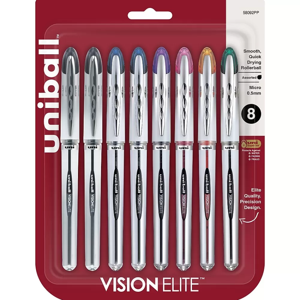 uni-ball Pens<Vision Elite Rollerball Pens, Micro Point, Assorted Colors Ink, 8 Pack (58092)