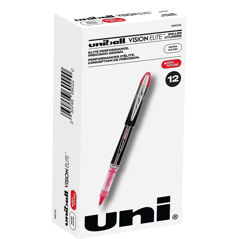uni-ball Pens<uniball Vision Elite Rollerball Pens, Micro Point, 0.5mm, Red Ink, Dozen (69022)