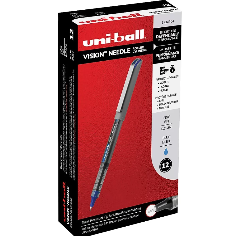 uni-ball Pens<uniball Vision Needle Rollerball Pens, Fine Point, 0.7mm, Blue Ink, Dozen (1734904)