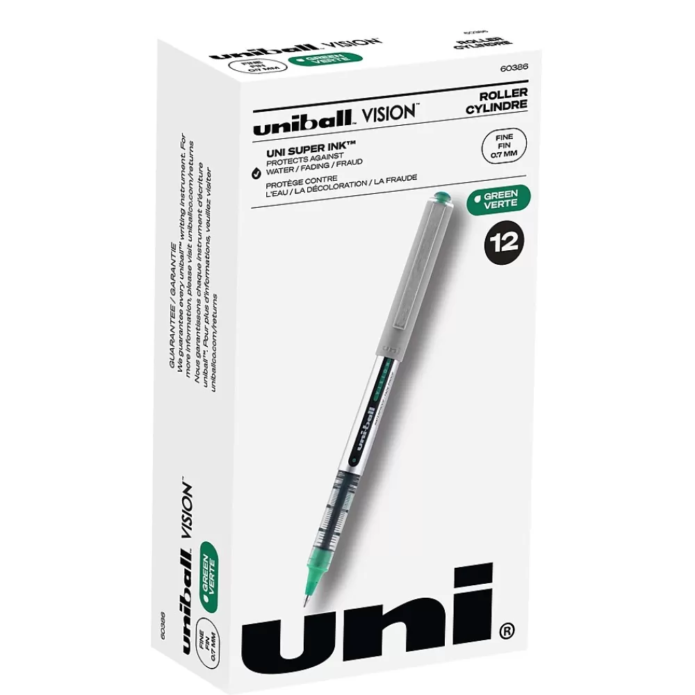 uni-ball Pens<Vision Roller Ball Pen, Fine Point, 0.7mm, Green Ink, 12/Pack (60386)