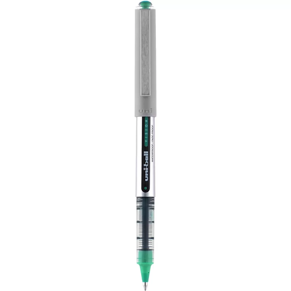 uni-ball Pens<Vision Roller Ball Pen, Fine Point, 0.7mm, Green Ink, 12/Pack (60386)