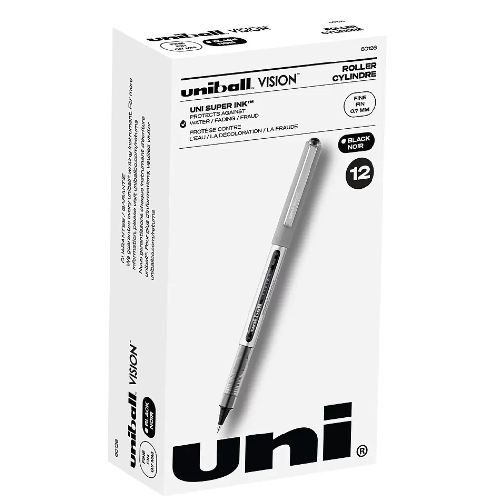 uni-ball Pens<Vision Rollerball Pens, Fine Point, 0.7mm, Black Ink, Dozen (60126)