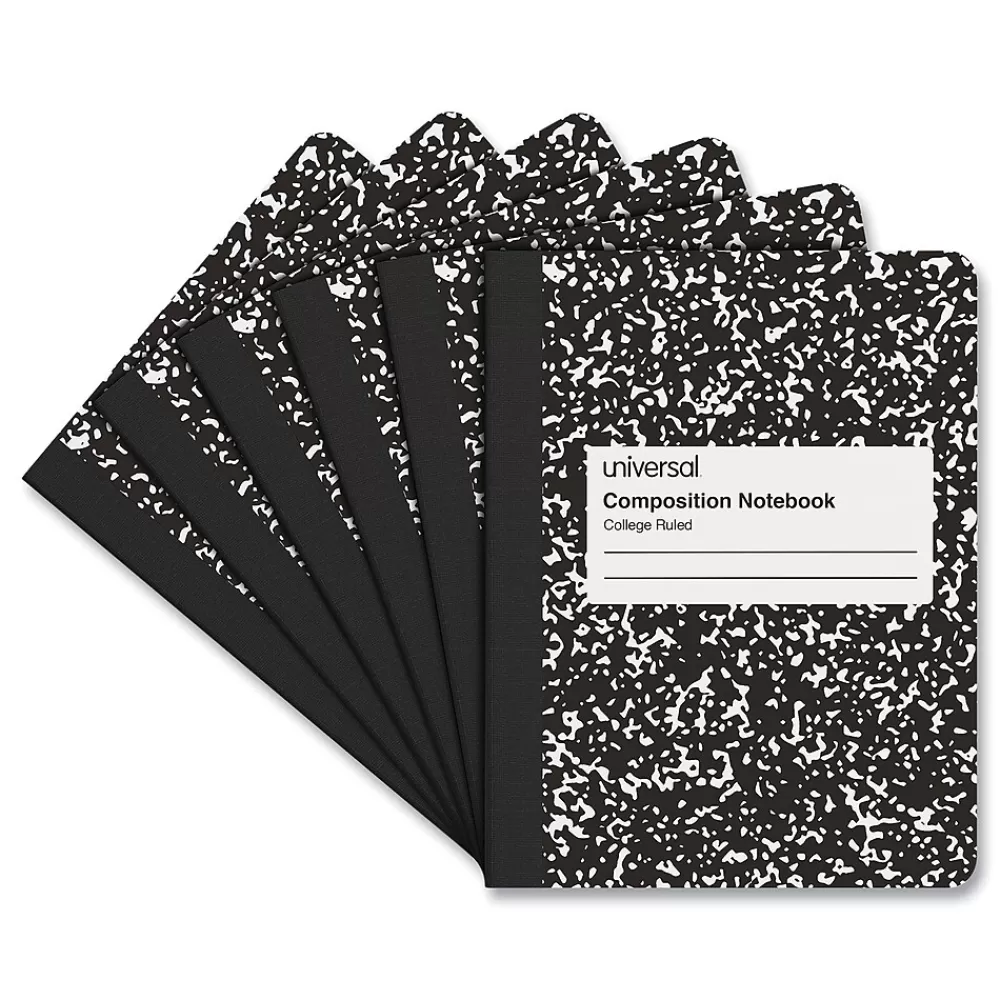 Universal Composition Notebooks<Composition Book, College Rule, 7 1/2 X 9 3/4, White, 100 Sheets, 6/pack