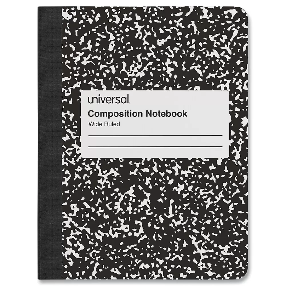 Universal Composition Notebooks<Composition Book, Wide Rule, 7 1/2 X 9 3/4, White, 100 Sheets, 6/pack