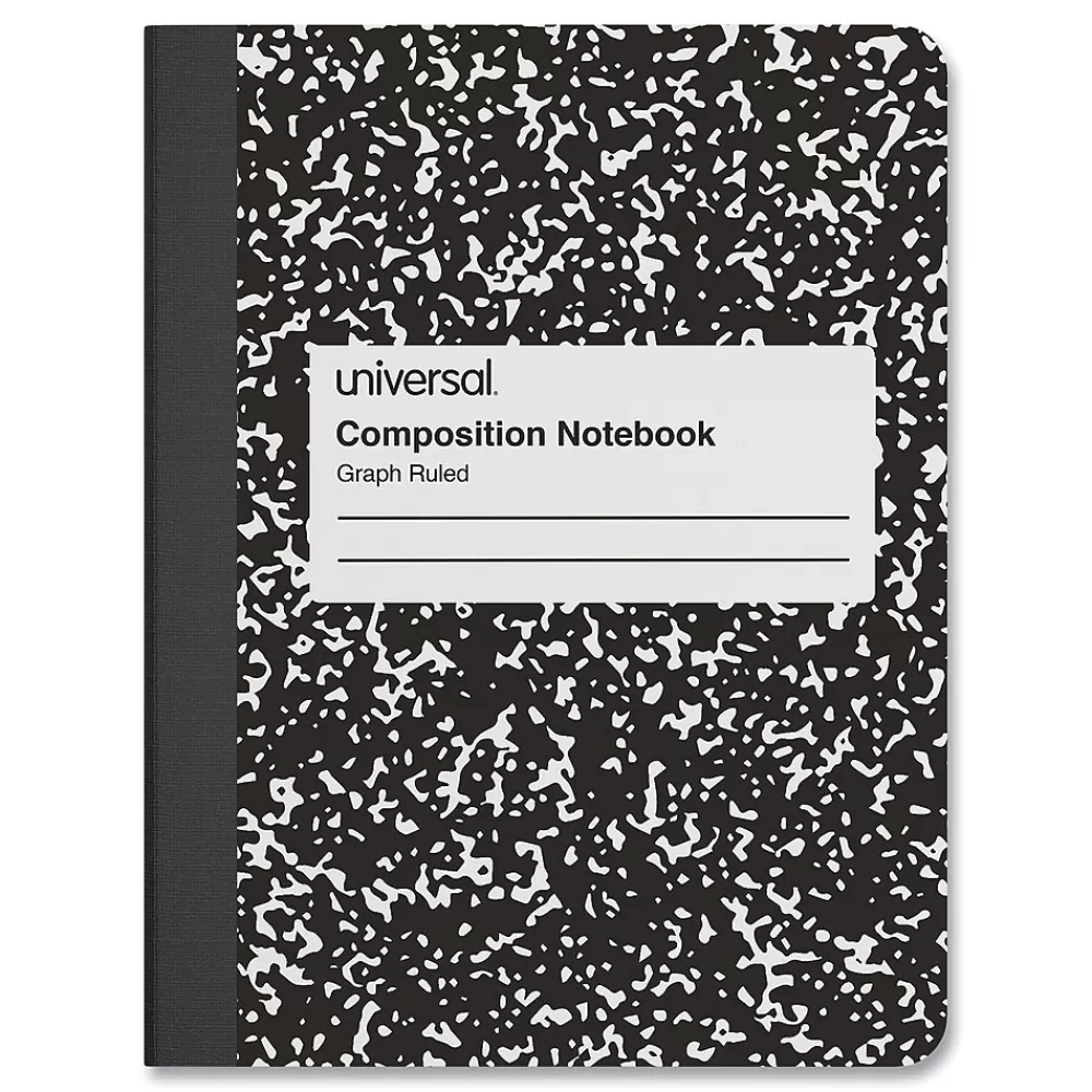 Universal Composition Notebooks<Composition Notebooks, 9.75" x 7.5", Quad, 100 Sheets, Black, 6/Pack (UNV20957)