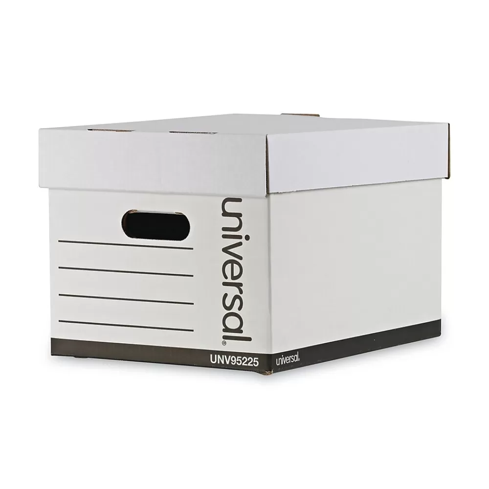 Universal File Storage<Extra-Strength Storage Box, Letter/Legal Size, White, Stacking Strength 1,500 lbs., 12/Ct