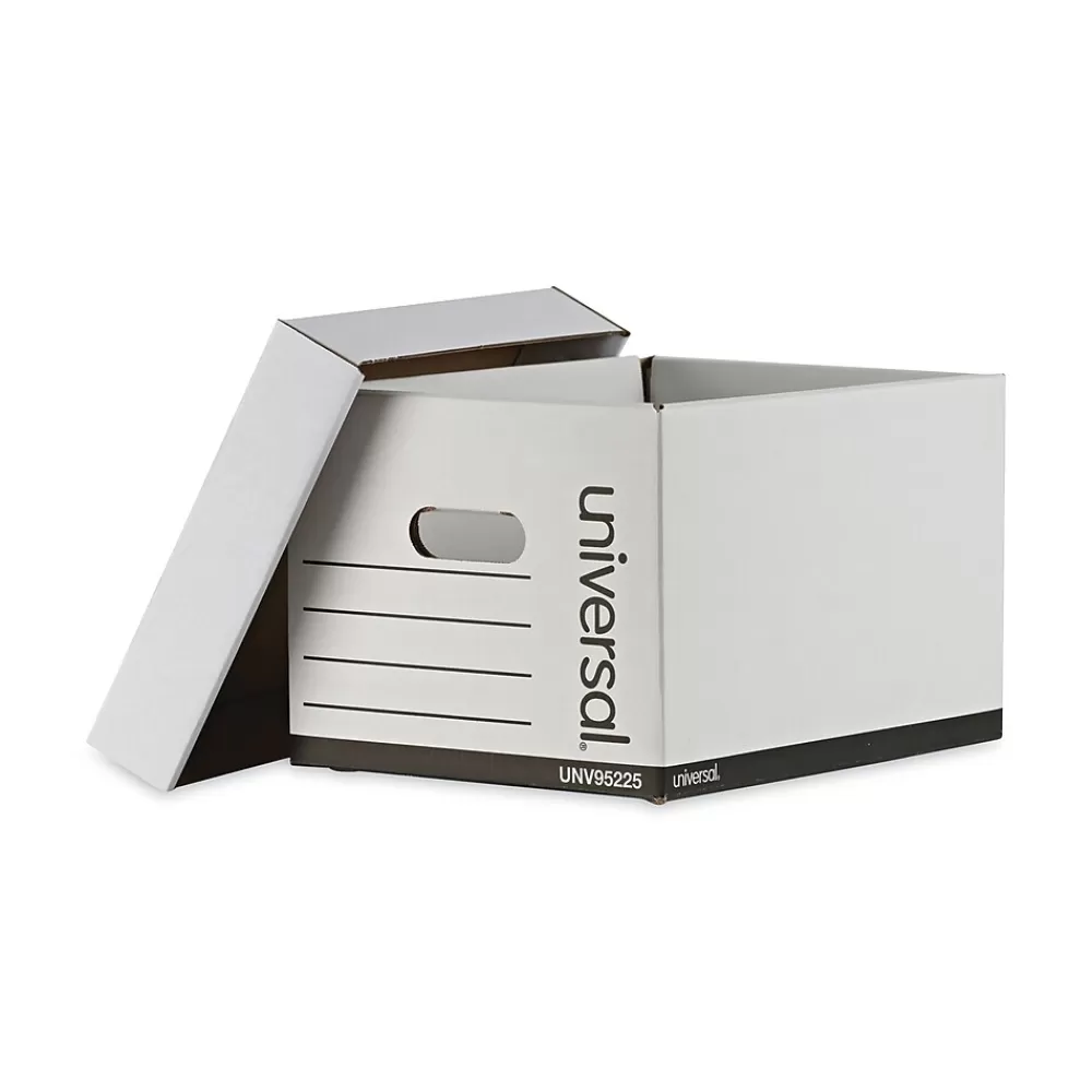Universal File Storage<Extra-Strength Storage Box, Letter/Legal Size, White, Stacking Strength 1,500 lbs., 12/Ct