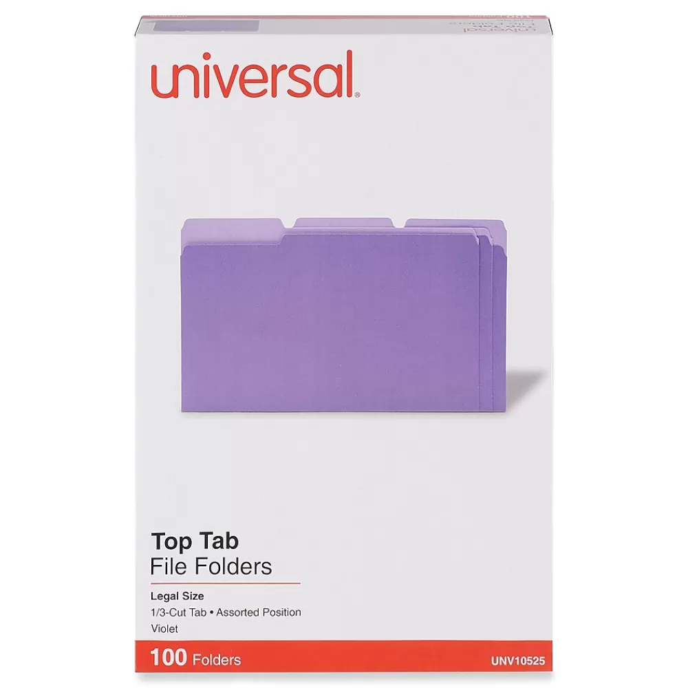 Universal File Folders<File Folder, 3 Tab, Legal Size, Bright Violet, 100/Box (UNV10525)