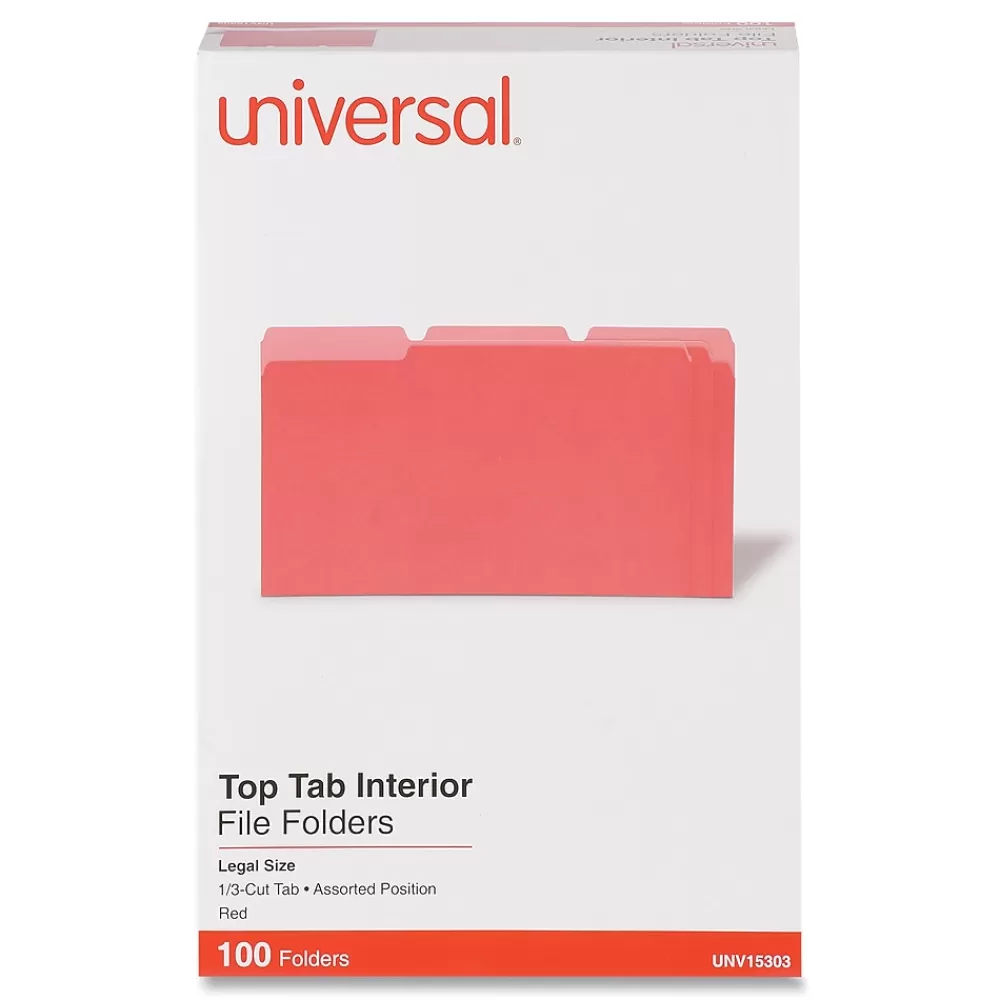 Universal File Folders<File Folder, Legal Size, Red, 100/Box (UNV15303)