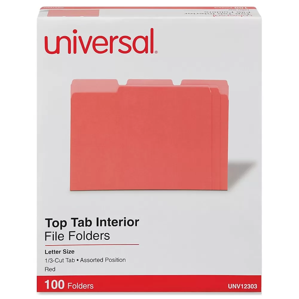 Universal File Folders<File Folder, Letter Size, Red, 100/Box (UNV12303)