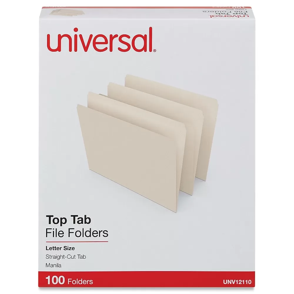 Universal File Folders<File Folder, Straight Cut, Letter Size, Manila, 100/Box (UNV12110)