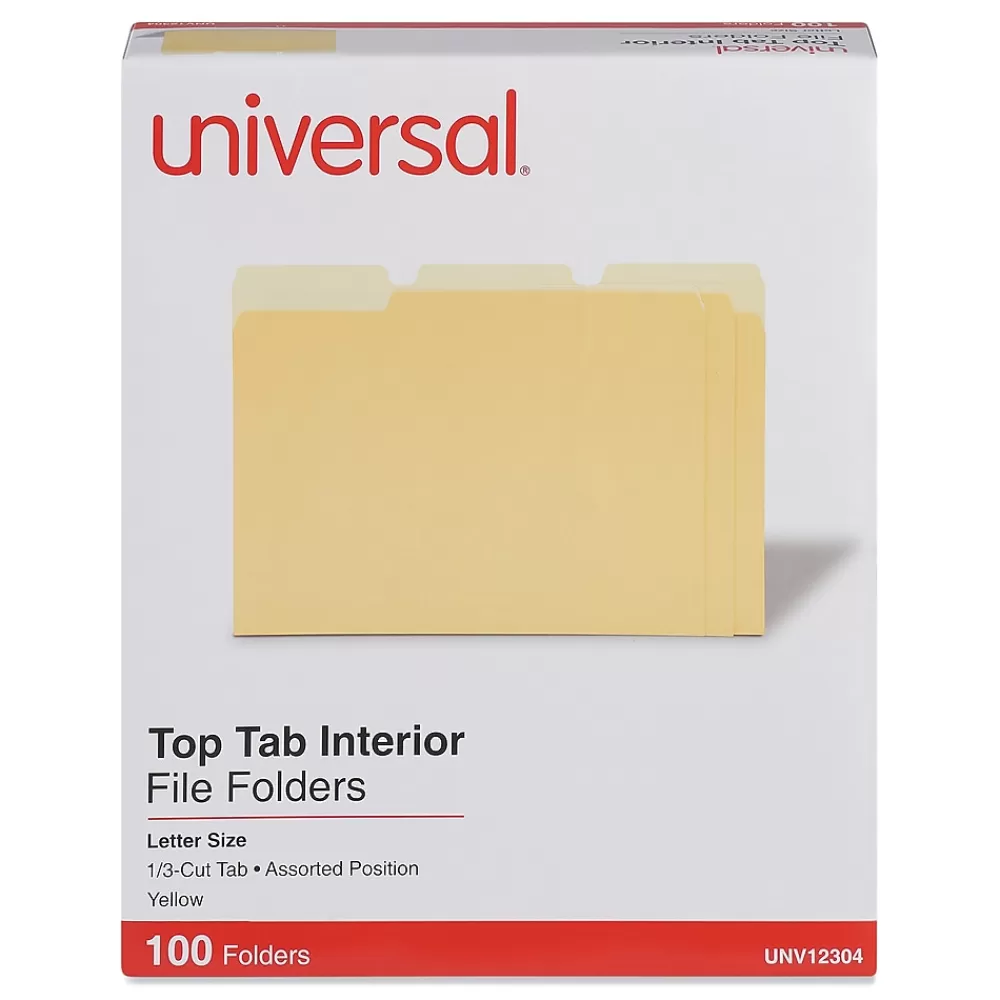 Universal File Folders<File Folder, Straight Cut, Letter Size, Yellow, 100/Box (UNV12304)