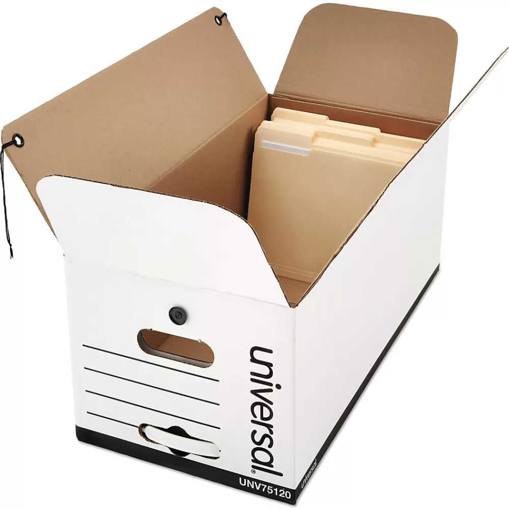 Universal File Storage<Medium Duty Corrugated File Box String and Button, Letter Size, White, 12/Carton (UNV75120)