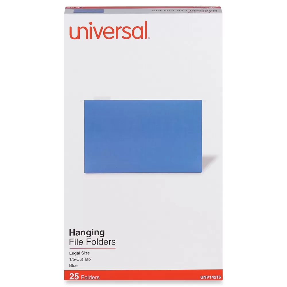 Universal Hanging File Folders<Recycled Hanging File Folder, Legal Size, Blue, 25/Box (UNV14216)