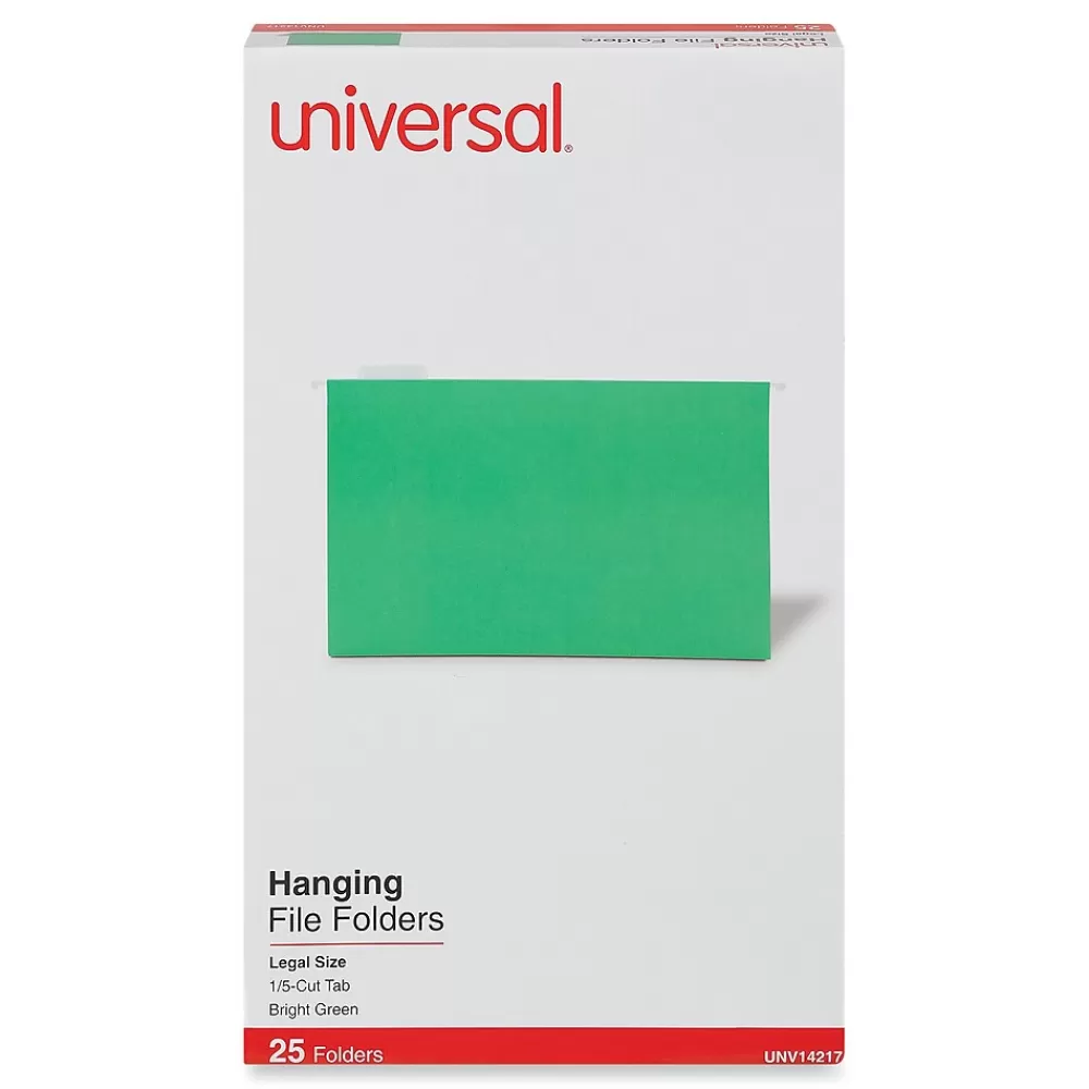 Universal Hanging File Folders<Recycled Hanging File Folder, Legal Size, Bright Green, 25/Box (UNV14217)