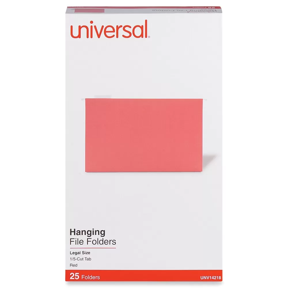 Universal Hanging File Folders<Recycled Hanging File Folder, Legal Size, Red, 25/Box (UNV14218)