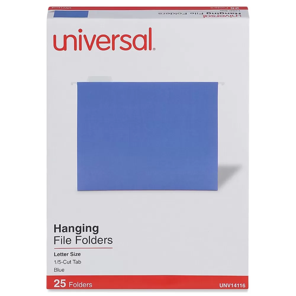 Universal Hanging File Folders<Recycled Hanging File Folder, Letter Size, Blue, 25/Box (UNV14116)