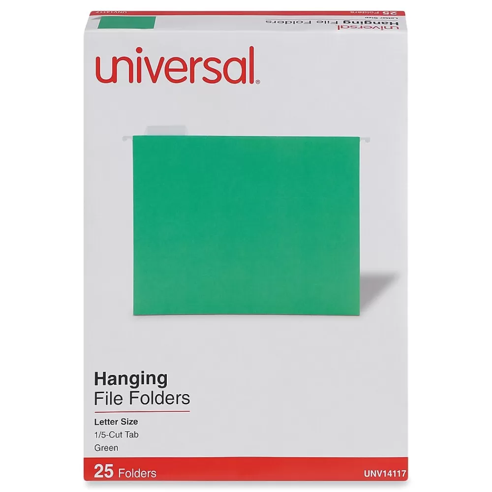 Universal Hanging File Folders<Recycled Hanging File Folder, Letter Size, Bright Green, 25/Box (UNV14117)