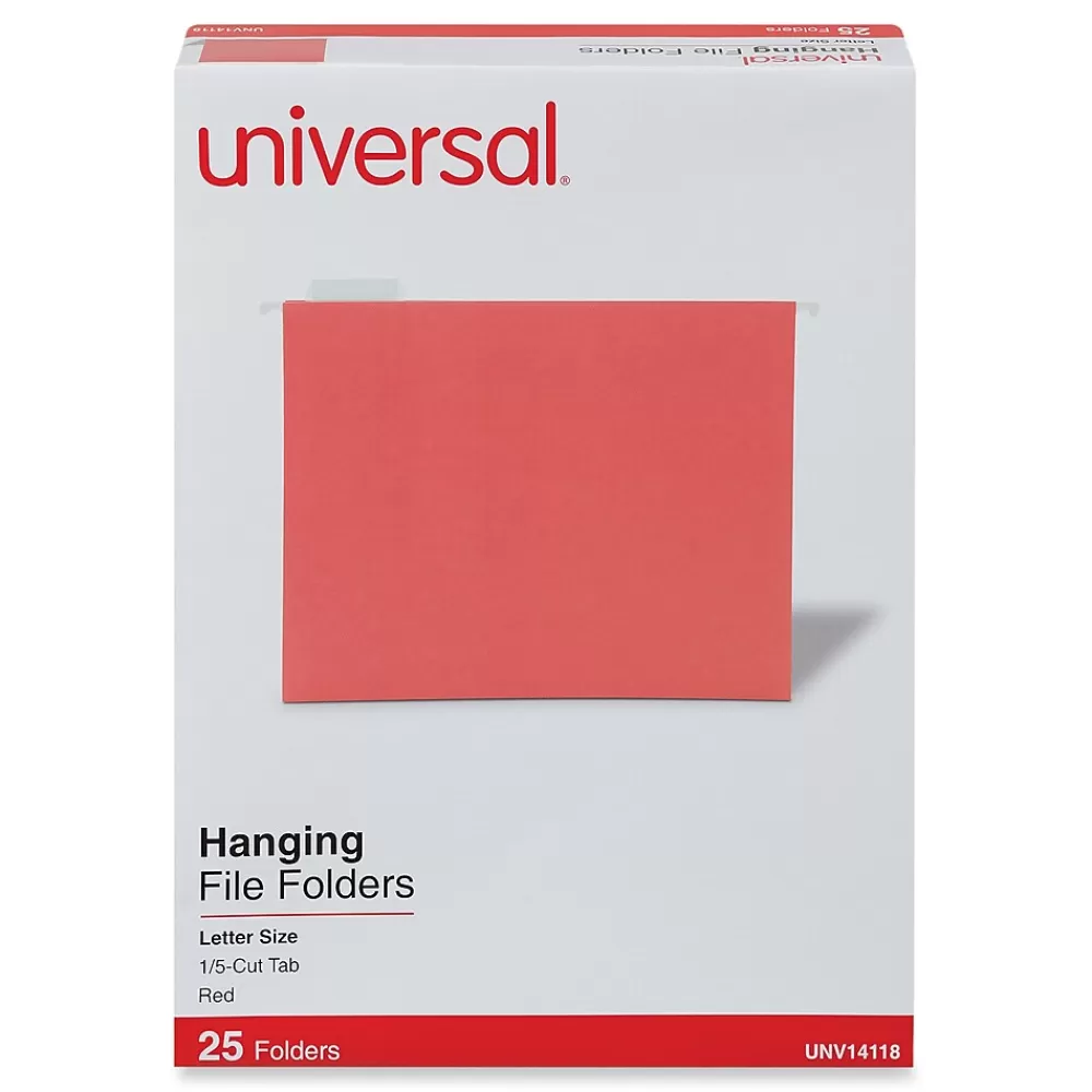 Universal Hanging File Folders<Recycled Hanging File Folder, Letter Size, Red, 25/Box (UNV14118)