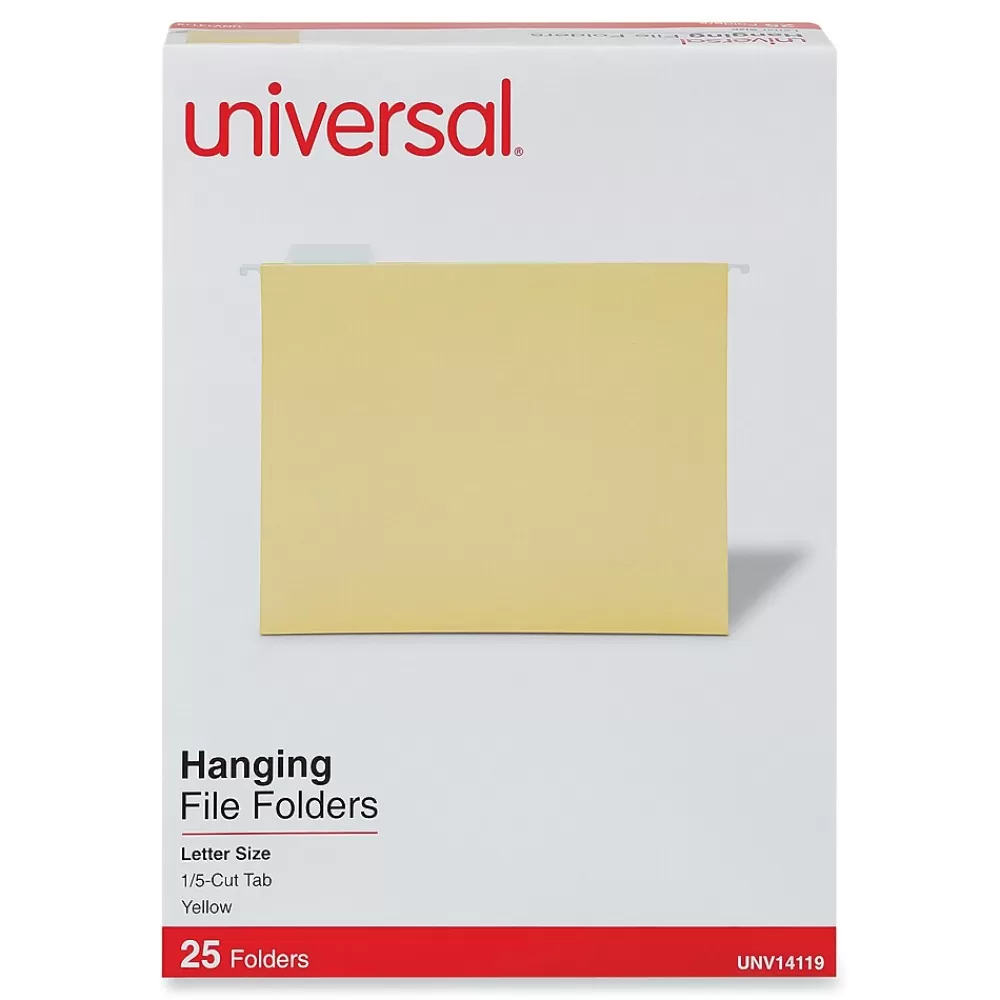 Universal Hanging File Folders<Recycled Hanging File Folder, Letter Size, Yellow, 25/Box (UNV14119)