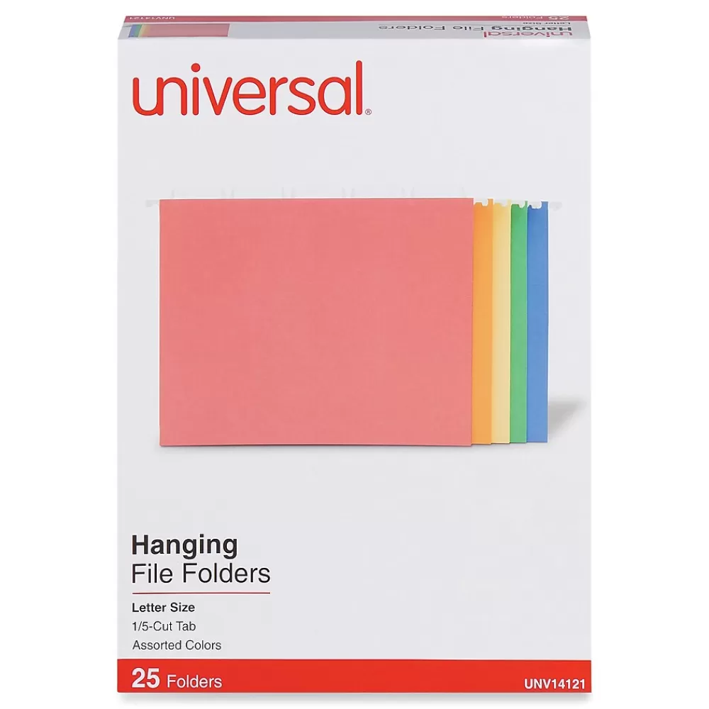 Universal Hanging File Folders<Recycled Hanging File Folders, Letter Size, Assorted Colors, 25/Box (UNV14121)