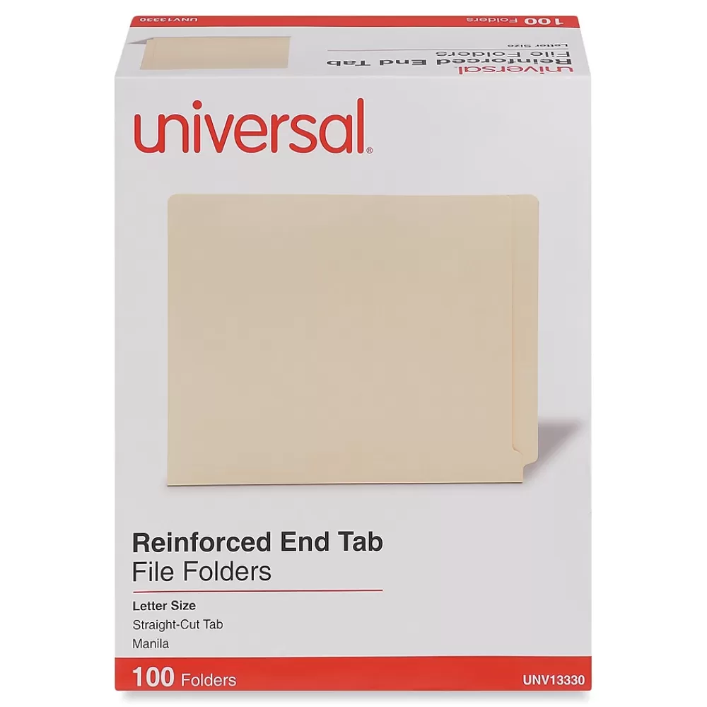 Universal File Folders<Reinforced File Folders, 1 Tab, Letter Size, Manila, 100/Box (UNV13330)