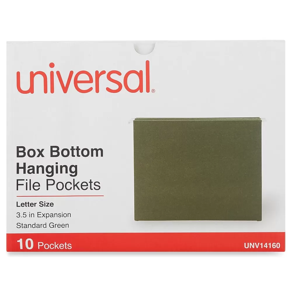 Universal Hanging File Folders<Reinforced Hanging File Frame, Letter Size, Green, 10/Box (UNV14160)