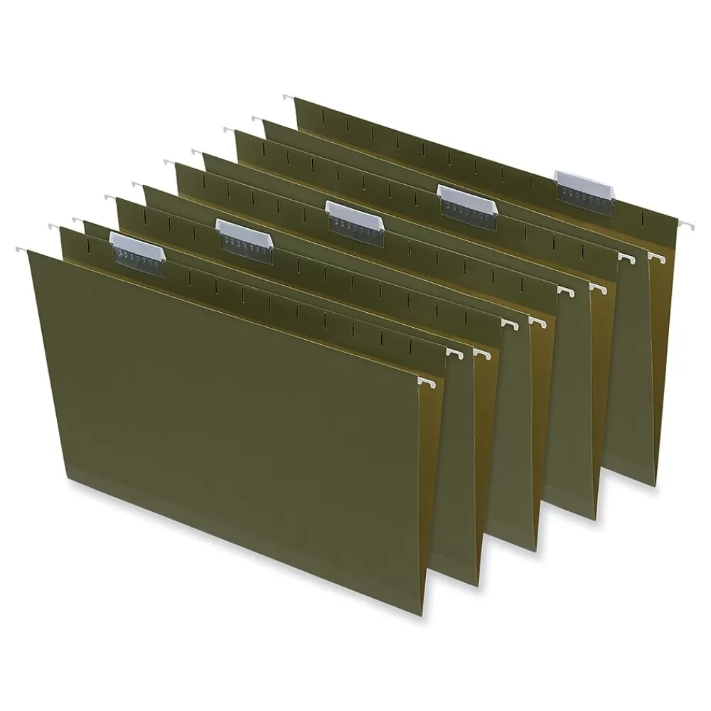 Universal Hanging File Folders<Reinforced Recycled Hanging File Folder, Legal Size, Green, 25/Box (UNV14152)
