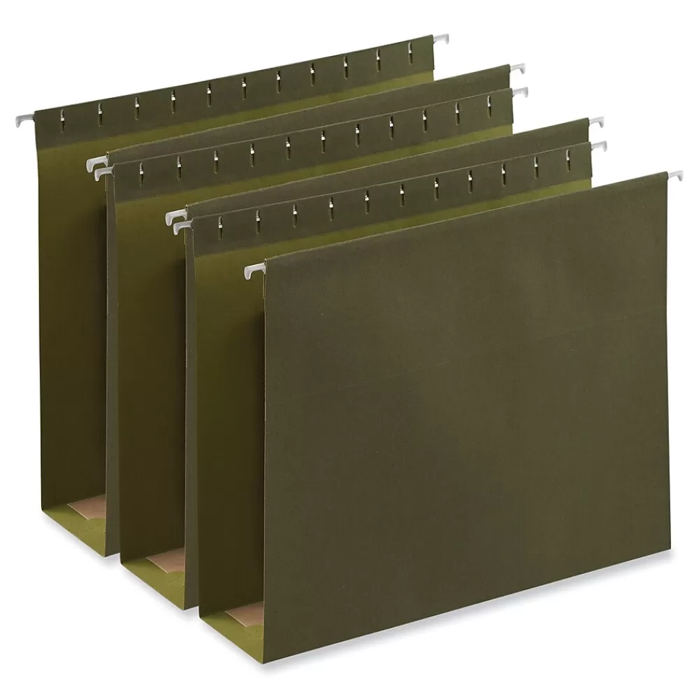 Universal Hanging File Folders<Reinforced Recycled Hanging File Folder, Letter Size, Green, 25/Box (UNV14143)