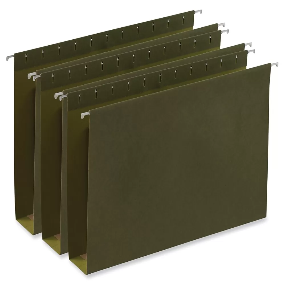 Universal Hanging File Folders<Reinforced Recycled Hanging File Folder, Letter Size, Green, 25/Box (UNV14142)