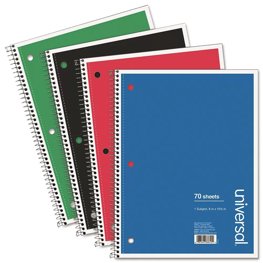 Universal Subject Notebooks<1-Subject Notebooks, 8" x 10.5", Law, 70 Sheets, Assorted Colors, 4/Pack (UNV66624)