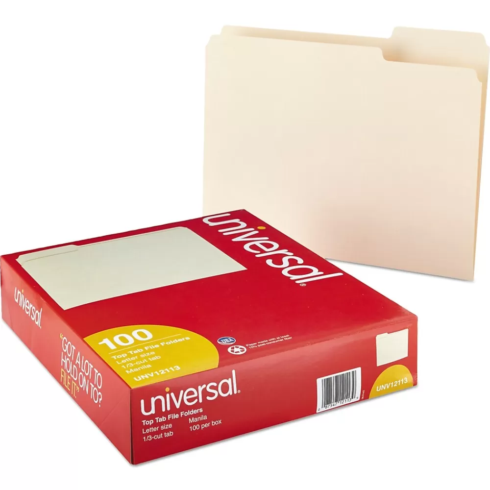Universal File Folders<Top Tab File Folders, 1 Tab, Letter Size, Manila, 100/Box (UNV12113)