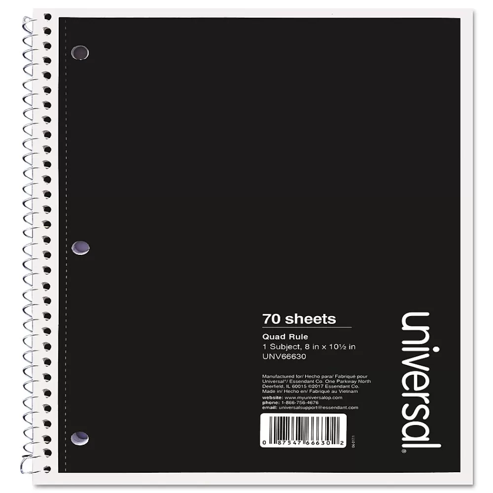 Universal Notepads<Wirebound Notebook, 4 sq/in Quadrille Rule, 10.5 x 8, White, 70 Sheets (UNV66630)