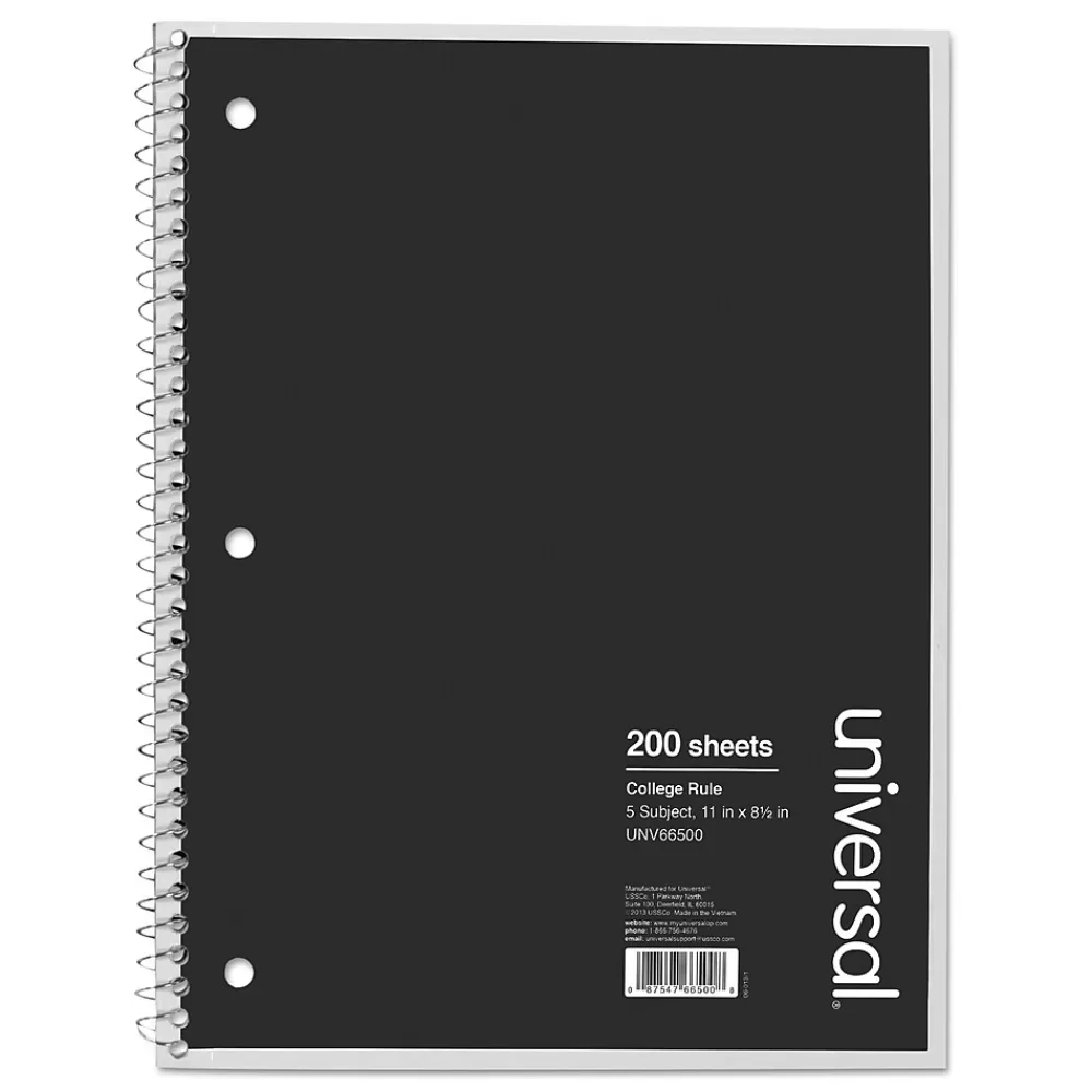 Universal Subject Notebooks<Wirebound Notebook, 8.5 x 11, College Ruled, 200 Sheets, Assorted Color Cover (UNV66500)