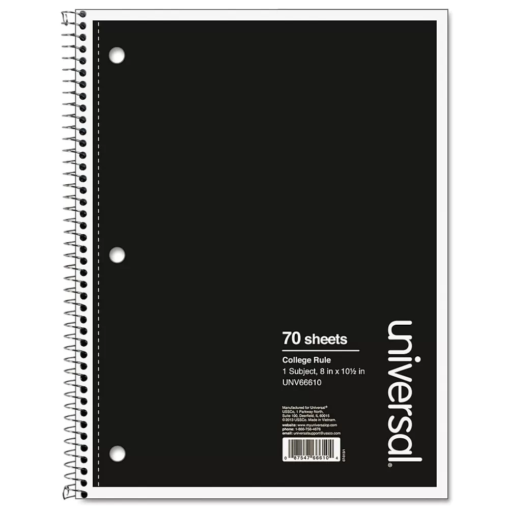 Universal Subject Notebooks<Wirebound Notebook, 8 x 10.5, College Ruled, 70 Sheets, Assorted Color Cover (UNV66610)