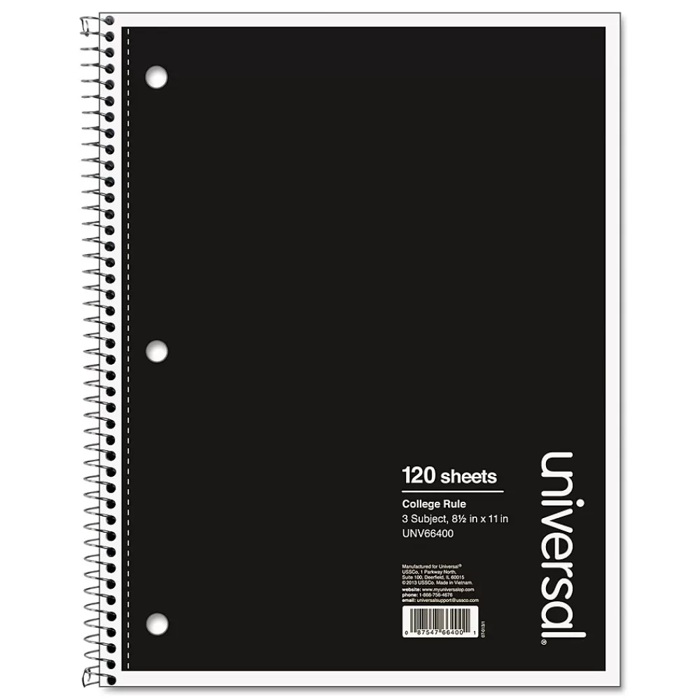 Universal Subject Notebooks<Wirebound Notebook, 8.5 x 11, College Ruled, 120 Sheets, Assorted Color Cover (UNV66400)