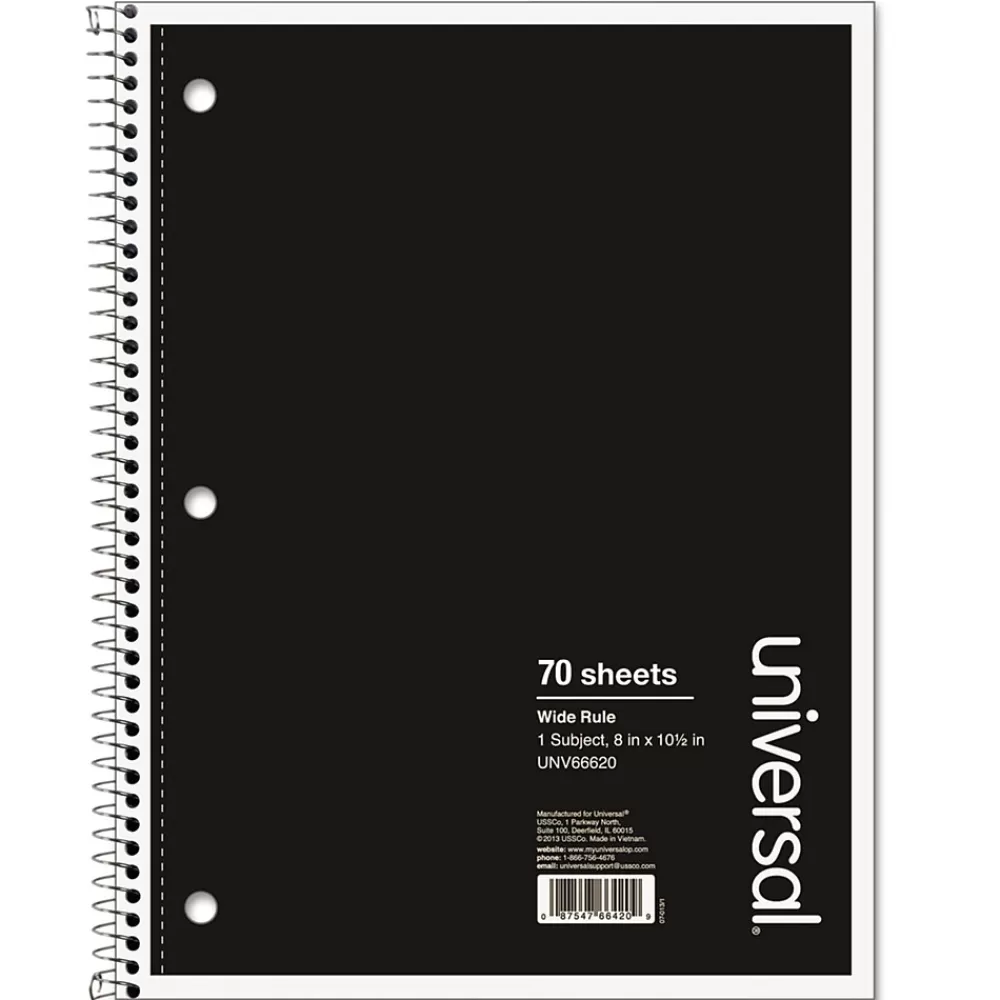 Universal Subject Notebooks<Wirebound Notebook, 8 x 10.5, Wide Ruled, 70 Sheets, Assorted Color Cover (UNV66620)