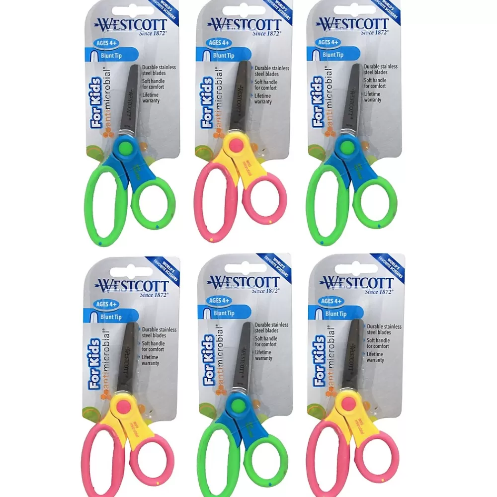 Westcott Scissors<5" Kids Stainless Steel Scissors, Blunt Tip, Assorted Colors, 6/Pack (ACM14596-6)
