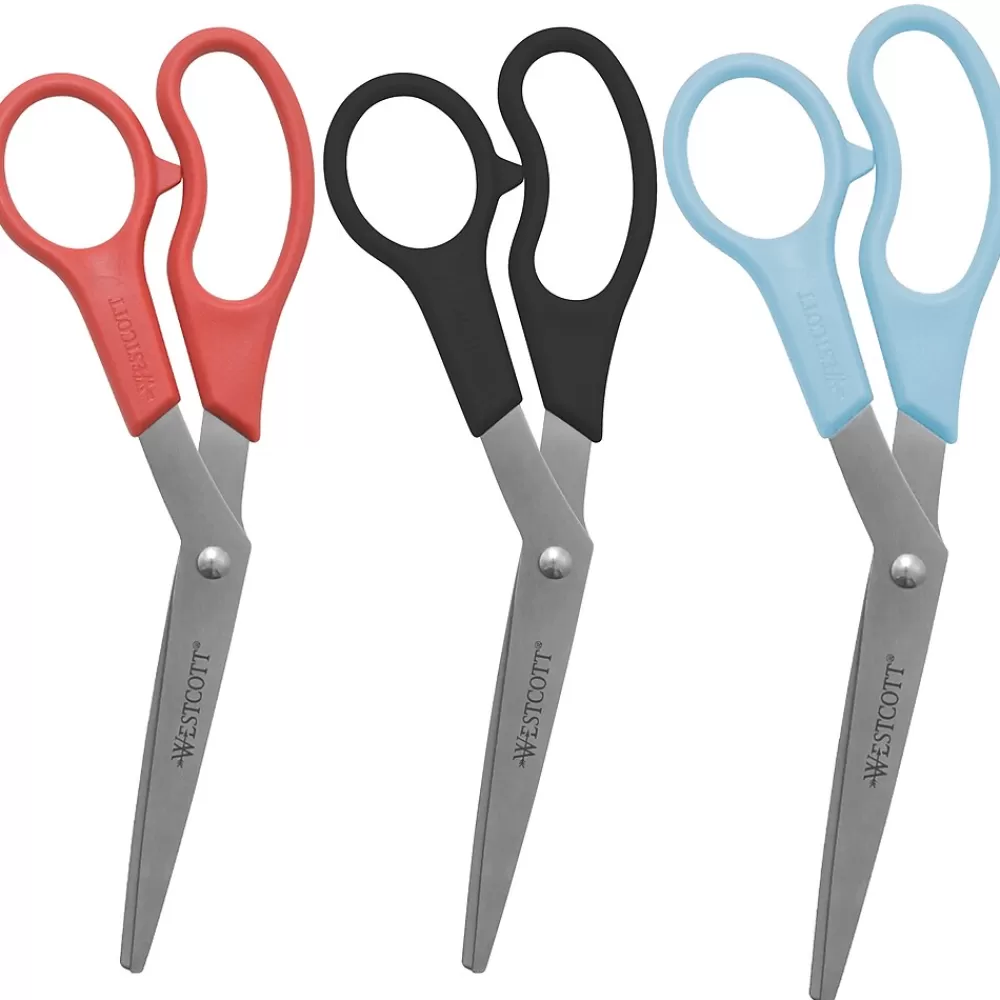 Westcott Scissors<All Purpose 8" Stainless Steel Standard Scissors, Pointed Tip, Assorted Colors, 3/Pack (13023/13403)