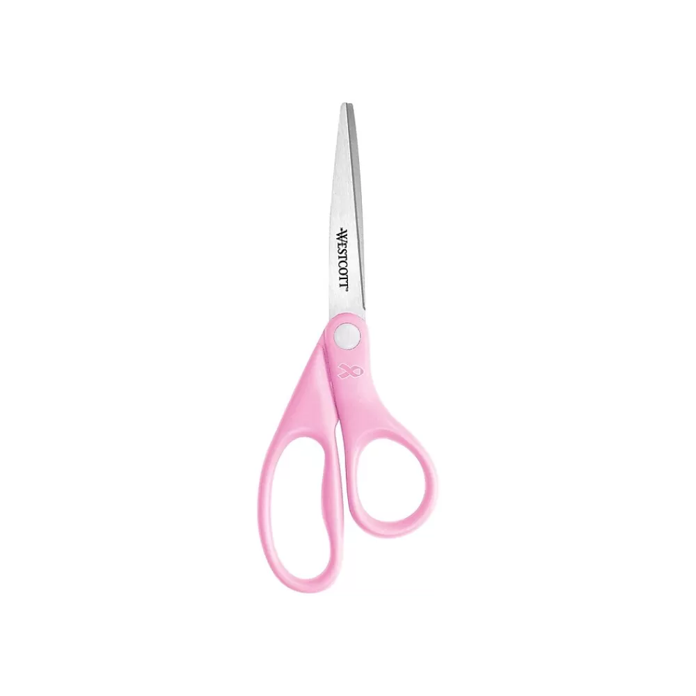 Westcott Scissors<All Purpose Pink Ribbon 8" Stainless Steel Scissors, Pointed Tip, Pink (15387)