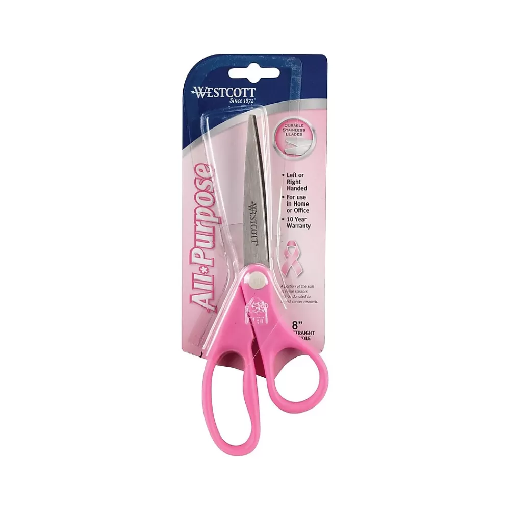 Westcott Scissors<All Purpose Pink Ribbon 8" Stainless Steel Scissors, Pointed Tip, Pink (15387)