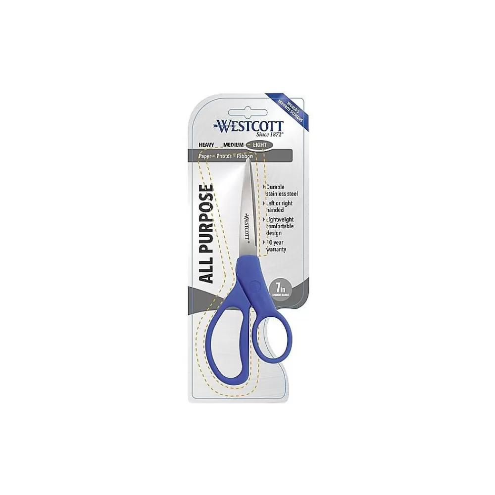 Westcott Scissors<All Purpose Preferred 7" Stainless Steel Scissors, Pointed Tip, Blue (43217)