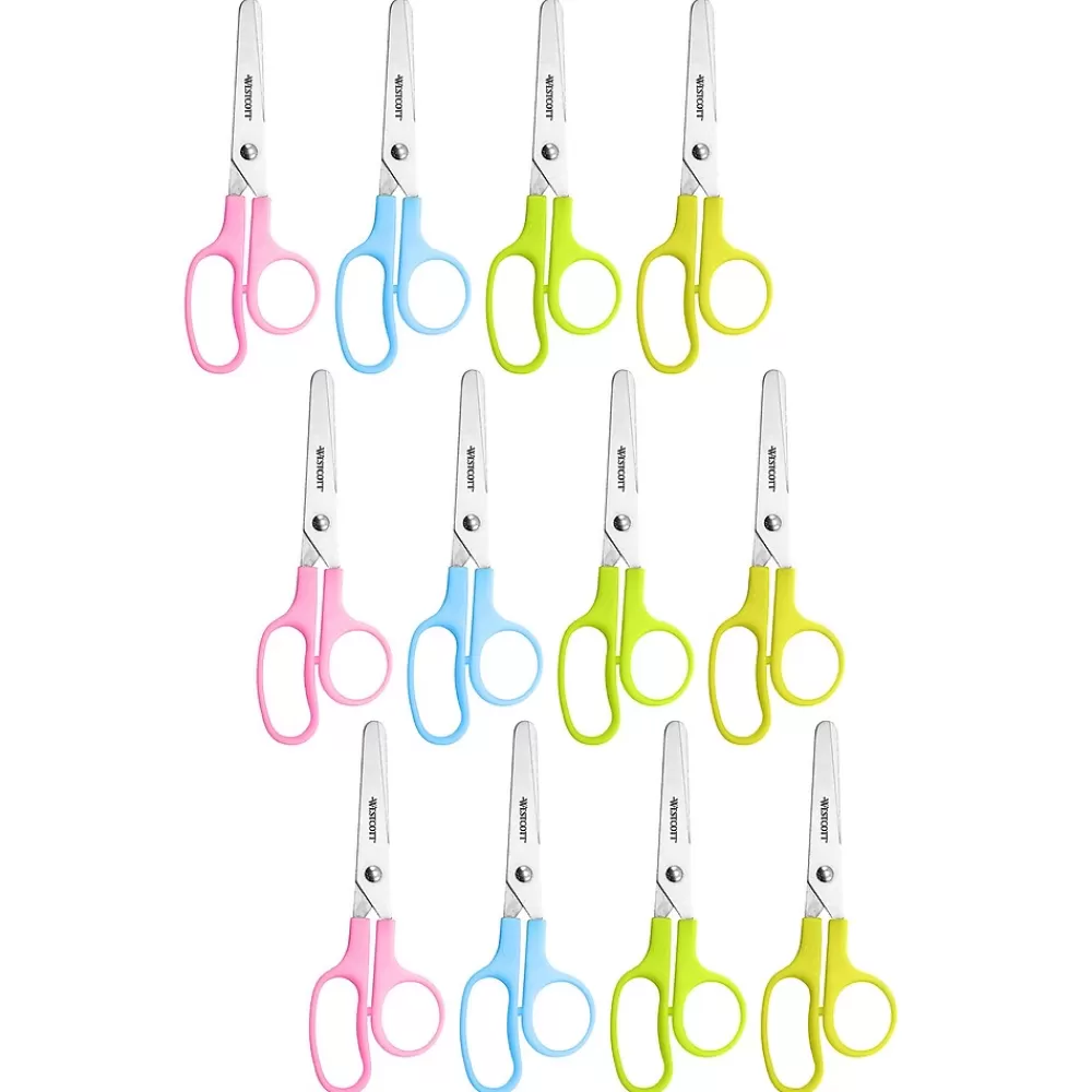Westcott Scissors<Kleencut 5" Kids Stainless Steel Scissors, Blunt Tip, Assorted Colors, 12/Pack (ACM42516-12)