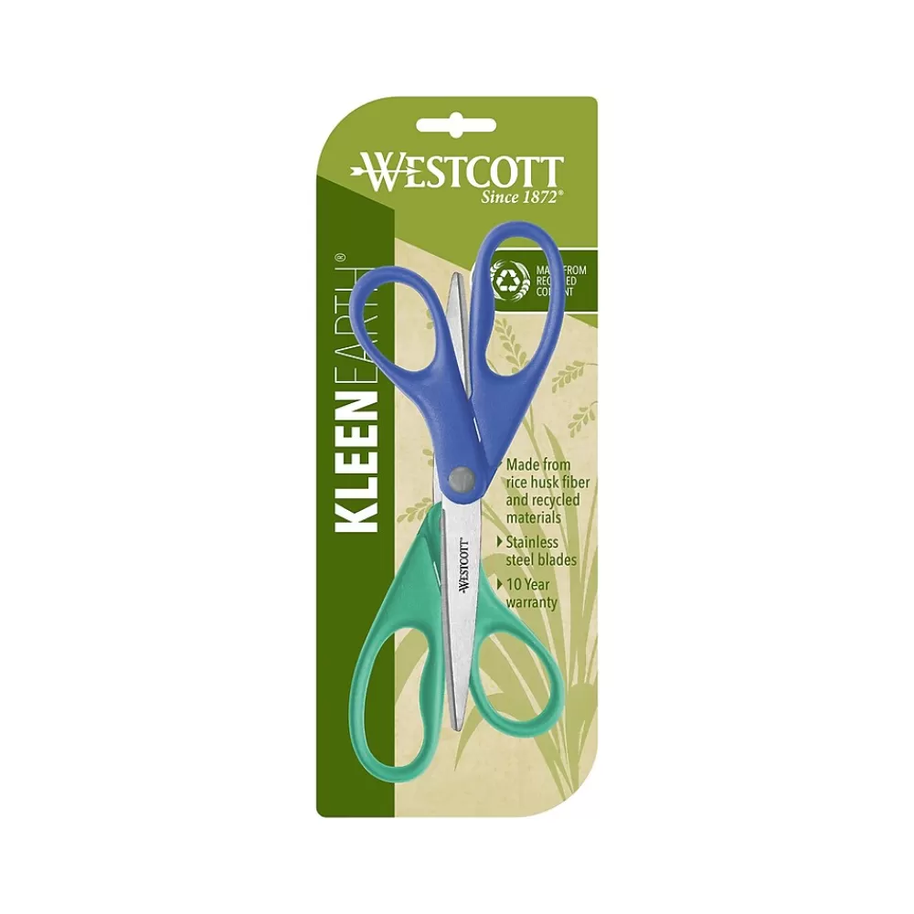 Westcott Scissors<KleenEarth 8" Stainless Steel Standard Scissors, Assorted Colors, 2/Pack (14882)