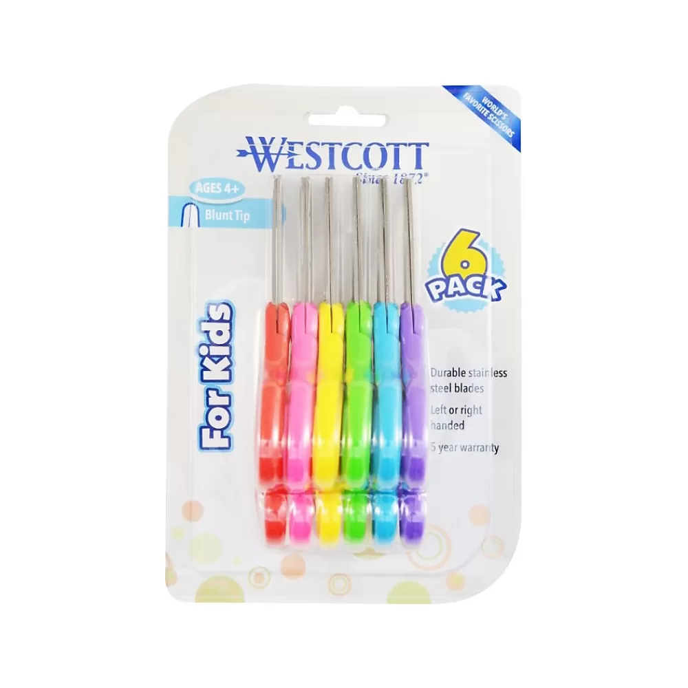 Westcott Scissors<School 5" Stainless Steel Kid's Scissors, Blunt Tip, Assorted Colors, 6/Pack (16454)