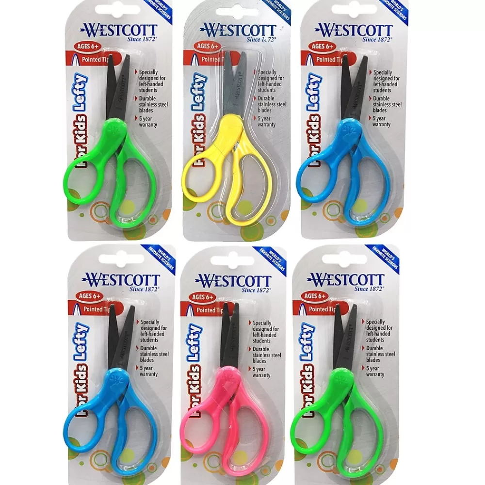 Westcott Scissors<School Left-Handed 5" Kids Stainless Steel Scissors, Assorted Colors, Pack of 6 (ACM13178-6)