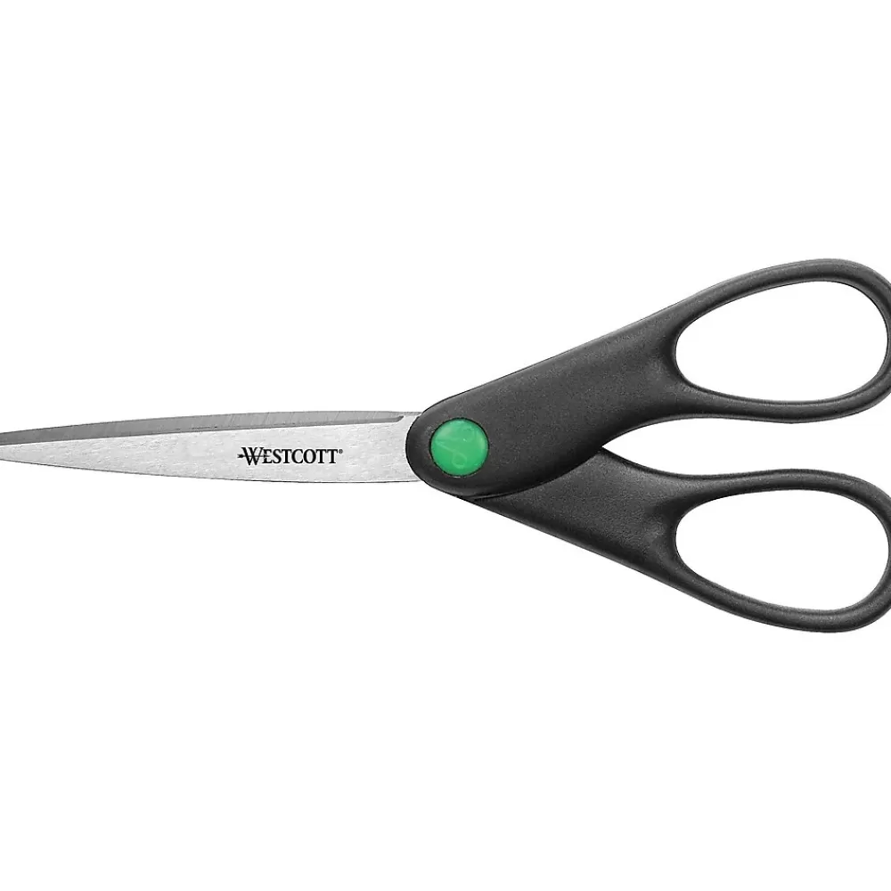 Westcott Scissors<Straight KleenEarth 7" Recycled Stainless Steel Standard Scissors, Pointed Tip, Black (44218)