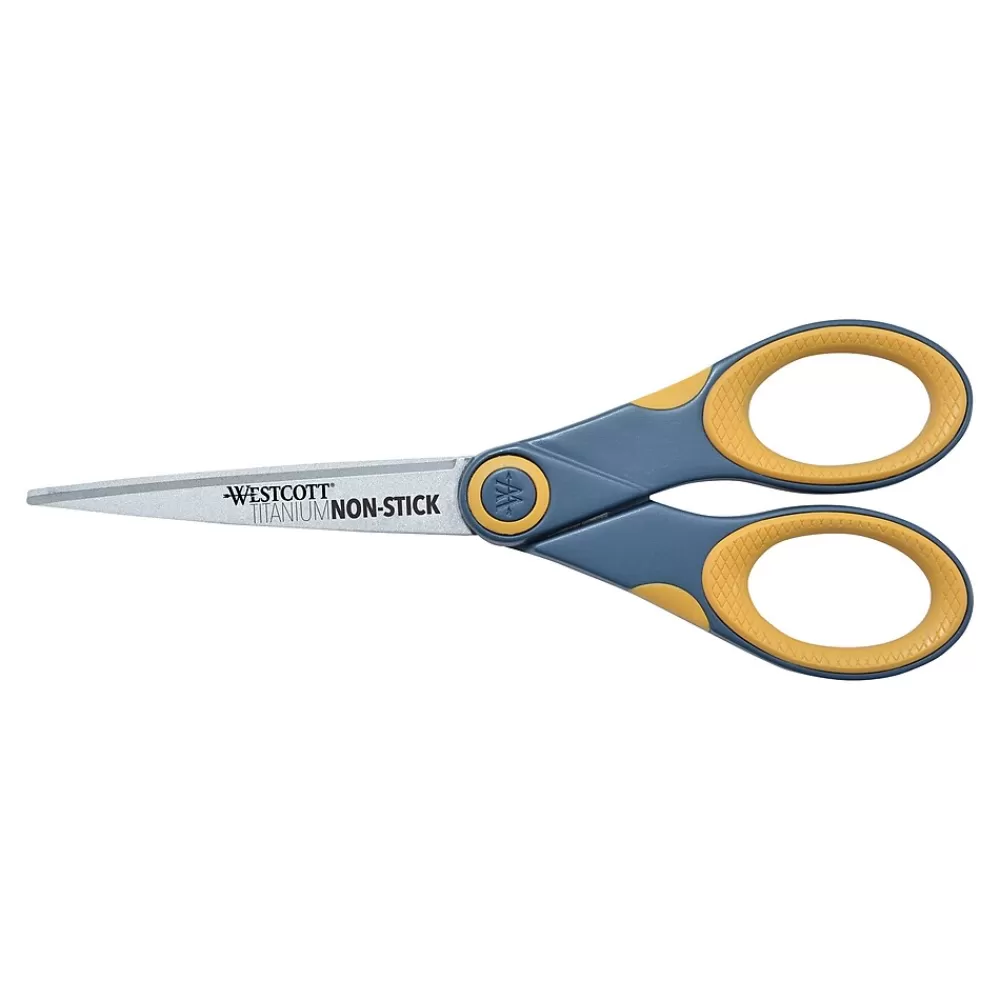 Westcott Scissors<Titanium Bonded 7" Non-Stick Titanium Multi-Purpose/Heavy Duty Scissor, Pointed Tip, Gray/Yellow (14851)