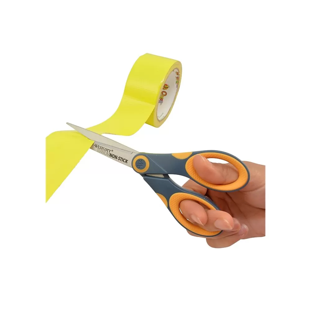 Westcott Scissors<Titanium Bonded 7" Non-Stick Titanium Multi-Purpose/Heavy Duty Scissor, Pointed Tip, Gray/Yellow (14851)