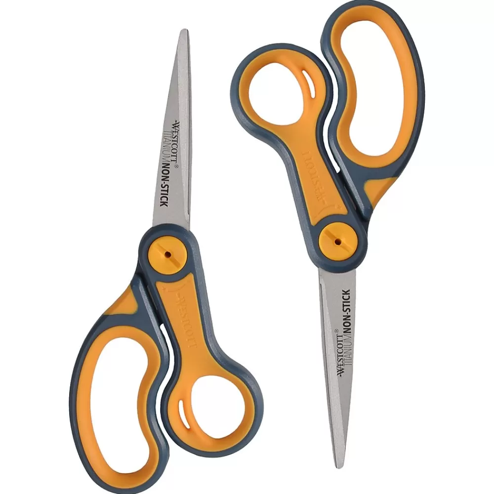 Westcott Scissors<Titanium Bonded 8" Stainless Steel Multi-Purpose/Heavy Duty Scissor, Pointed Tip, Gray/Yellow, 2/Pack (16550)